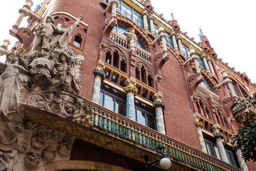 Facade of the Palace of Catalan Music in Barcelona - obrazy, fototapety, plakaty