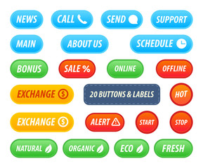 Set of Buttons and Labels for Web Site or Decoration of App and Products and Actions