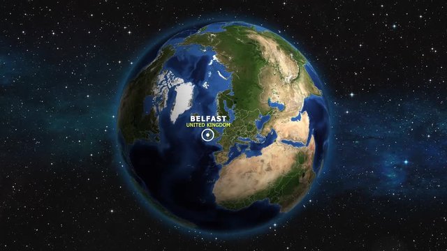 UNITED KINGDOM BELFAST ZOOM IN FROM SPACE