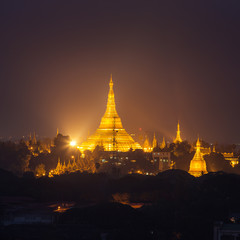 Shwedagon Pagoda at night in Yangon, Myanmar.