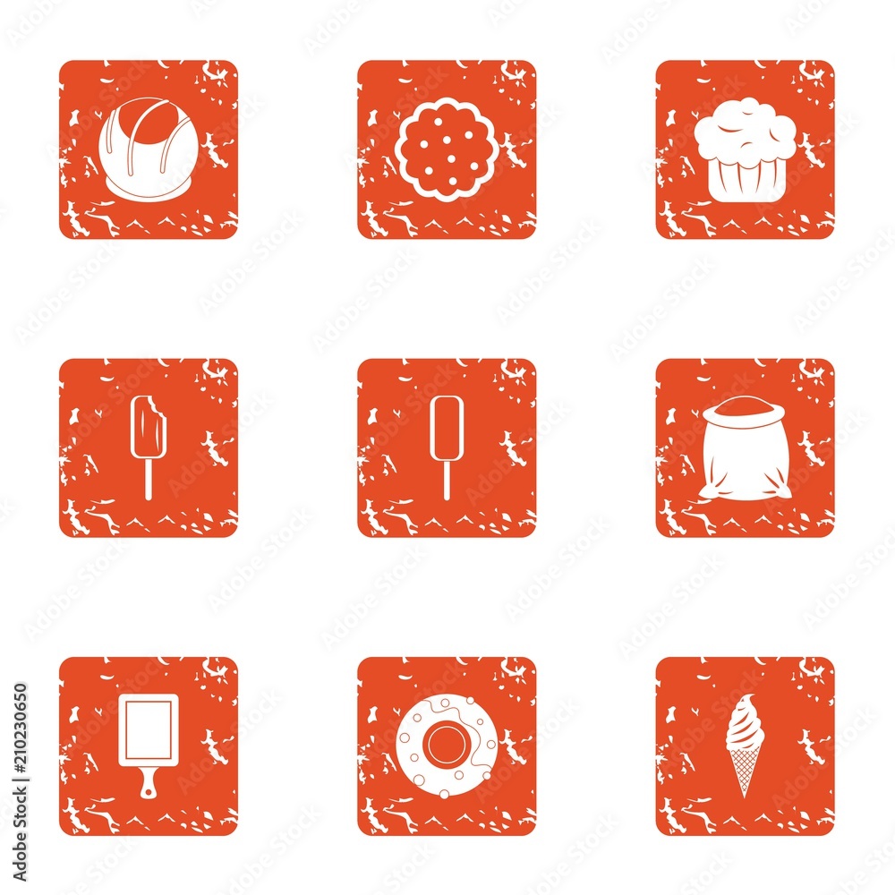 Poster delightful ice cream icons set. grunge set of 9 delightful ice cream vector icons for web isolated o