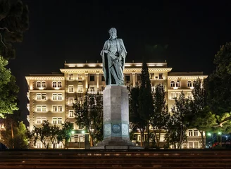 Outdoor-Kissen Nizami Square statue in old town of baku city azerbaijan © TravelPhotography