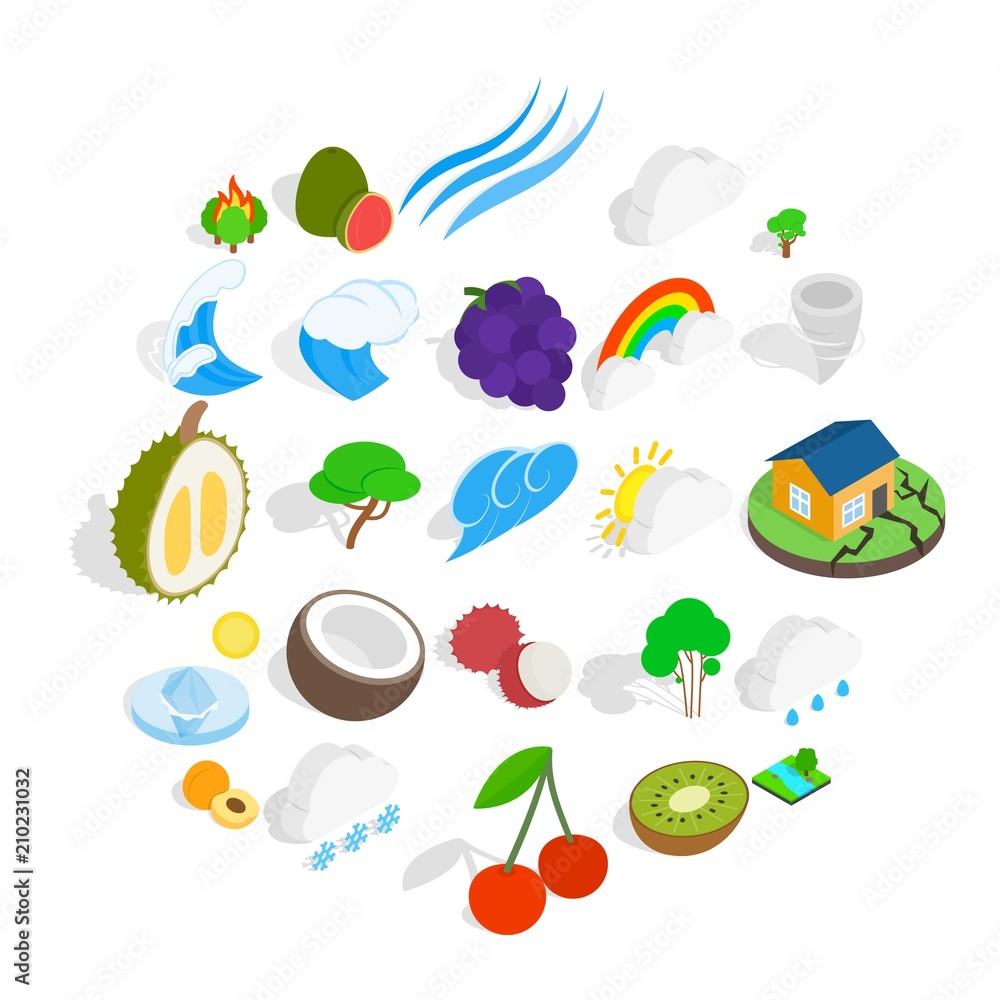Poster territory icons set. isometric set of 25 territory vector icons for web isolated on white background