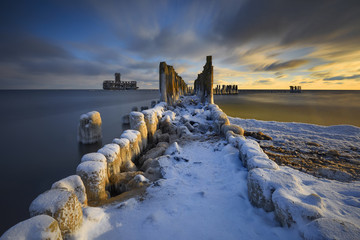 Beautiful winter landscape, and Baltic Sea, Gdynia , Poland