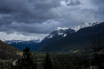 Snow covered mountain ridge in the Rocky Mountains in Canada