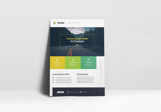 Corporate Flyer Layout with Green and Yellow Elements