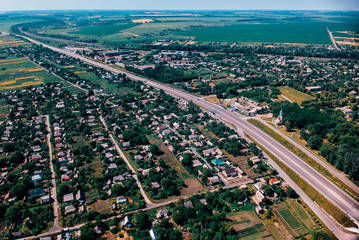 Aerial view on eastern Europe village at summer time