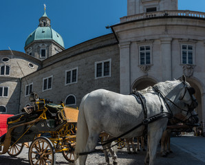 Fototapeta na wymiar Impressionen aus Salzburg - Fiaker am Domplatz