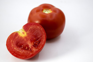 Fototapeta na wymiar Fresh tomatoes on white background. Top view
