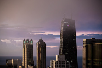 Fototapeta na wymiar Buildings In The Clouds During A Chicago Sunset