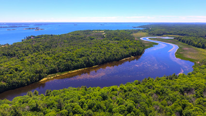 Aerial View of a Creek and a River in Summer