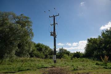 Wooden Electric Pole With Power Lines