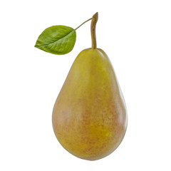 Pear with green leaf on a white background