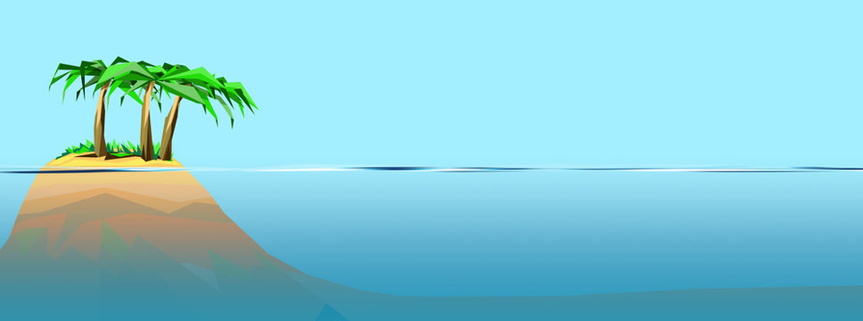 Lonely paradise island on the deep wide water- graphic art