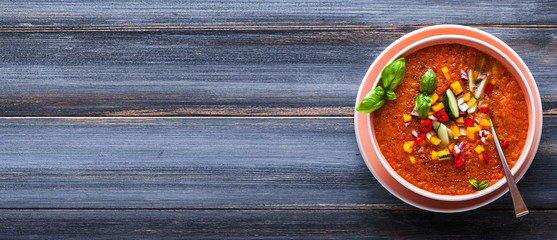 Traditional spanish andalusian tomato cream soup - salmorejo. Sa