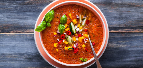 Traditional spanish andalusian tomato cream soup - salmorejo. Sa