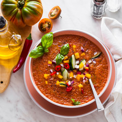 Traditional spanish andalusian tomato cream soup - salmorejo. Sa