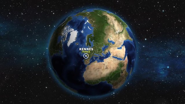 FRANCE RENNES ZOOM IN FROM SPACE