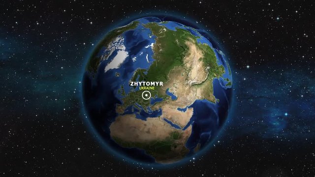 UKRAINE ZHYTOMYR ZOOM IN FROM SPACE