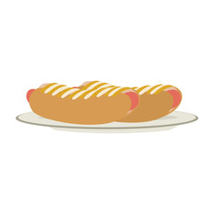 Hot dogs on dish vector illustration graphic design