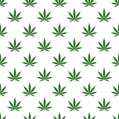 Seamless pattern with marijuana leaf. Cannabis background. Pattern can be used for fabric design, wallpaper, wrapping papers. Isolated vector illustration.