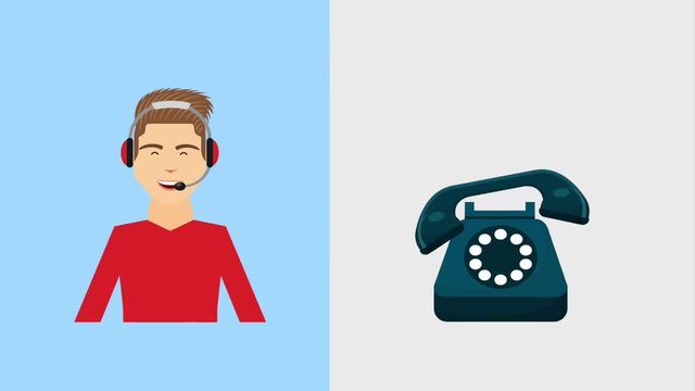 operator with headphones and helpline telephone customer service animation hd