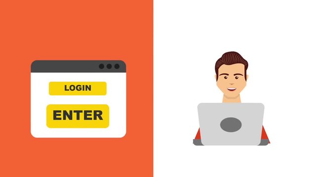 man with laptop login passowrd shopping online customer service animation hd