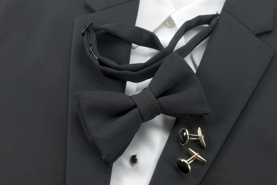 bow tie with shirt and suit closeup