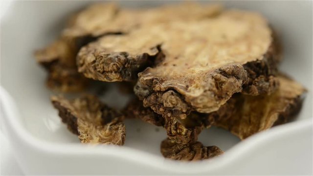 Chinese herb medicine of Chuanxiong Rhizoma or Szechwan Lovage Rhizome close up