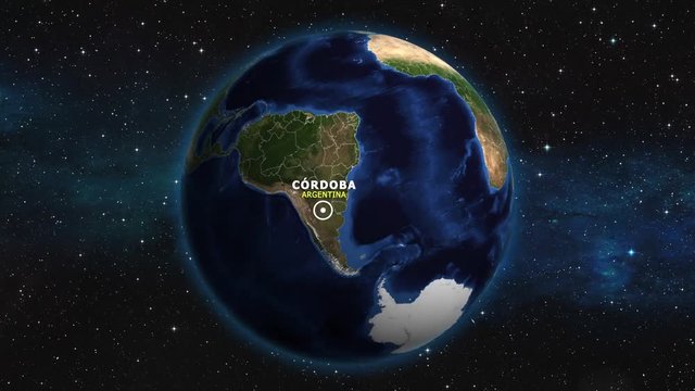 ARGENTINA CORDOBA ZOOM IN FROM SPACE