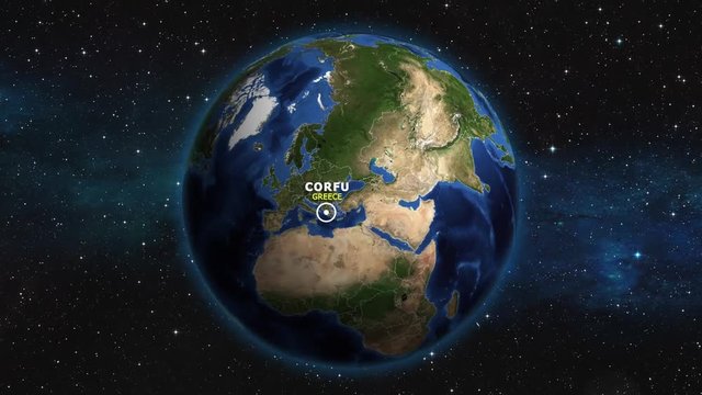 GREECE CORFU ZOOM IN FROM SPACE