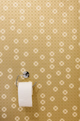 Background of gold wallpaper and toilet roll holder
