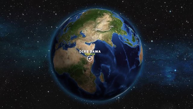 ETHIOPIA DIRE DAWA ZOOM IN FROM SPACE