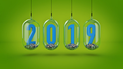 New Year 2019. 3D Rendering