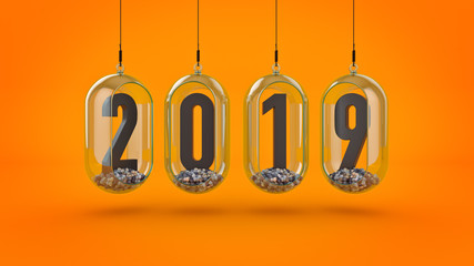 New Year 2019. 3D Rendering