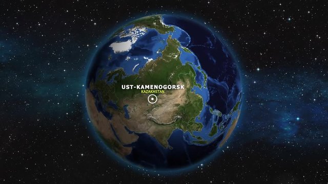 KAZAKHSTAN UST KAMENOGORSK ZOOM IN FROM SPACE