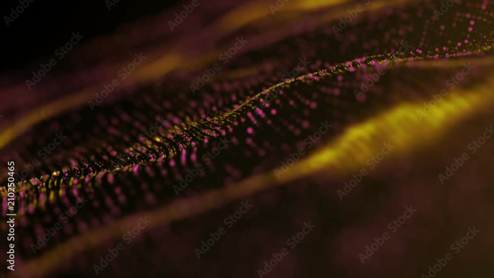 Poster Digital gold abstract luxurious sparkling wave particles flow de-focus background