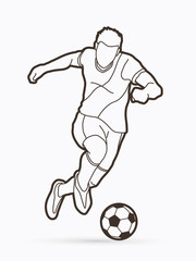 Obraz premium Soccer player shooting a ball action outline graphic vector