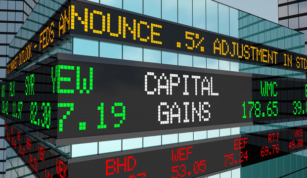Capital Gains Investment Income Revenue Stock Market Ticker 3d Render Illustration