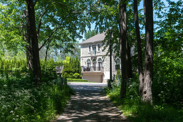 Luxury house in Montreal, Canada against blue sky