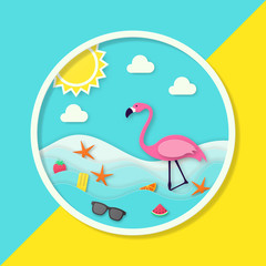 Summer vector banner design. Paper cut style. vector illustration