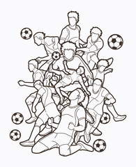 Soccer player team composition outline graphic vector.