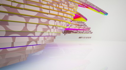 Abstract white and colored gradient  interior multilevel public space with window. 3D illustration and rendering.