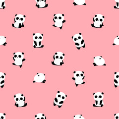 Seamless Vector Pattern: panda bear pattern on light pink background. Small pandas with different gestures. © lujunxu