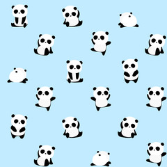 Seamless Vector Pattern: panda bear pattern on light blue background. Small pandas with different gestures. © lujunxu