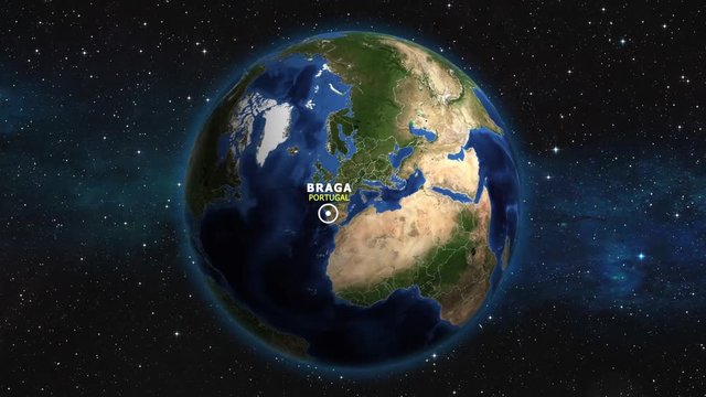 PORTUGAL BRAGA ZOOM IN FROM SPACE