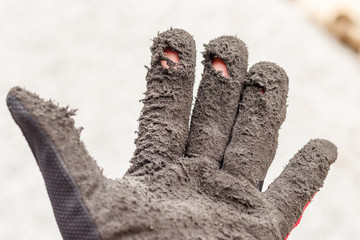 Broken work gloves / Broken by lifetime / Unprotected danger to hand.