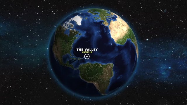 ANGUILLA THE VALLEY ZOOM IN FROM SPACE
