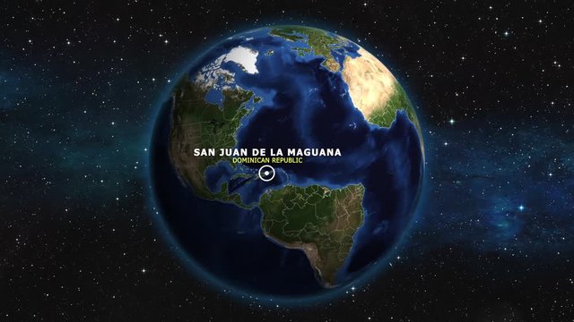 DOMINICAN REPUBLIC SAN JUAN DE LA MAGUANA ZOOM IN FROM SPACE