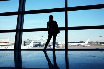 Fototapeta na wymiar silhouette of a traveler